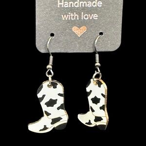 Handmade Cowboy Boot Earrings Black & White